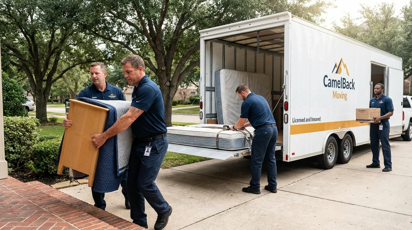 Crew loading residential truck for cross-state move from Sonoma, CA
